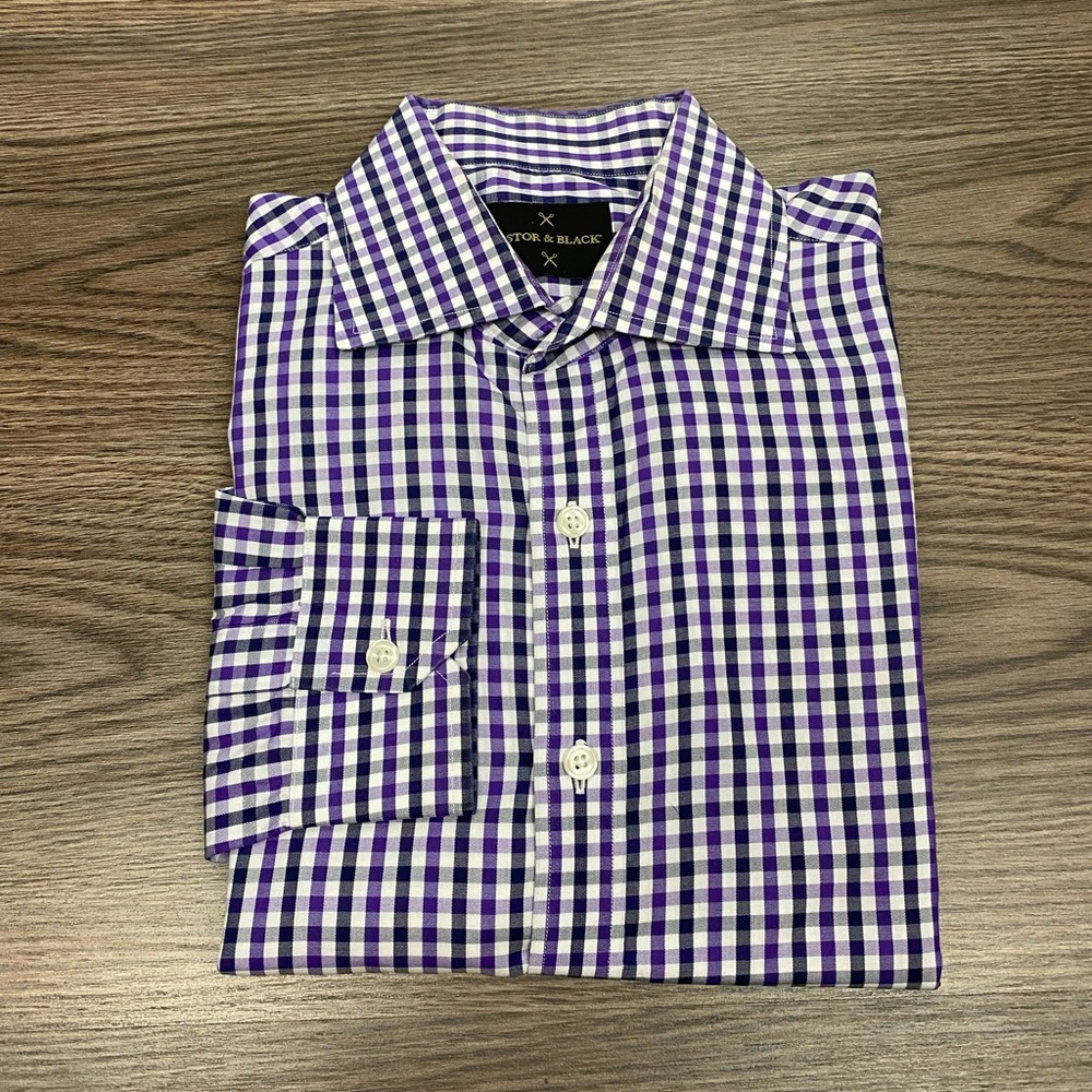 Astor & Black Purple Gingham Plaid Shirt 15-36